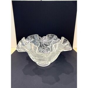 VTG 6.5" Fenton Satin Frosted Glass Inverted Strawberry Candy Dish Bowl Ruffled